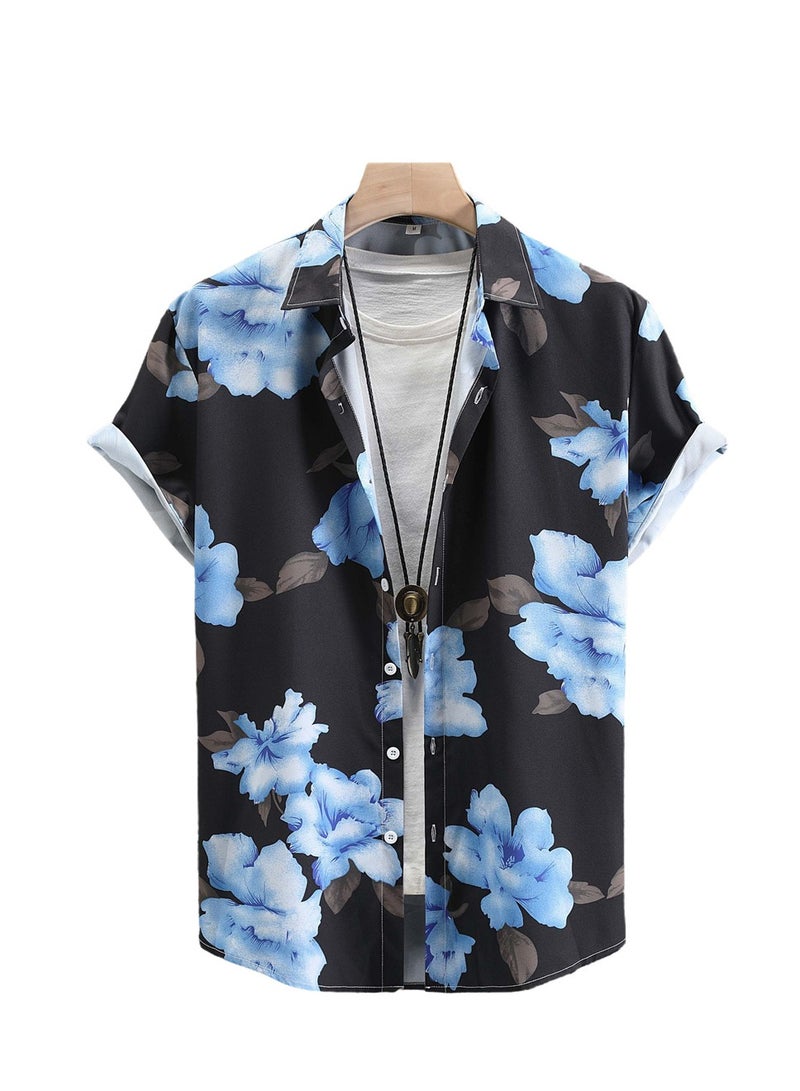 Fashion Summer new trend men's long and short printed sleeve casual shirts