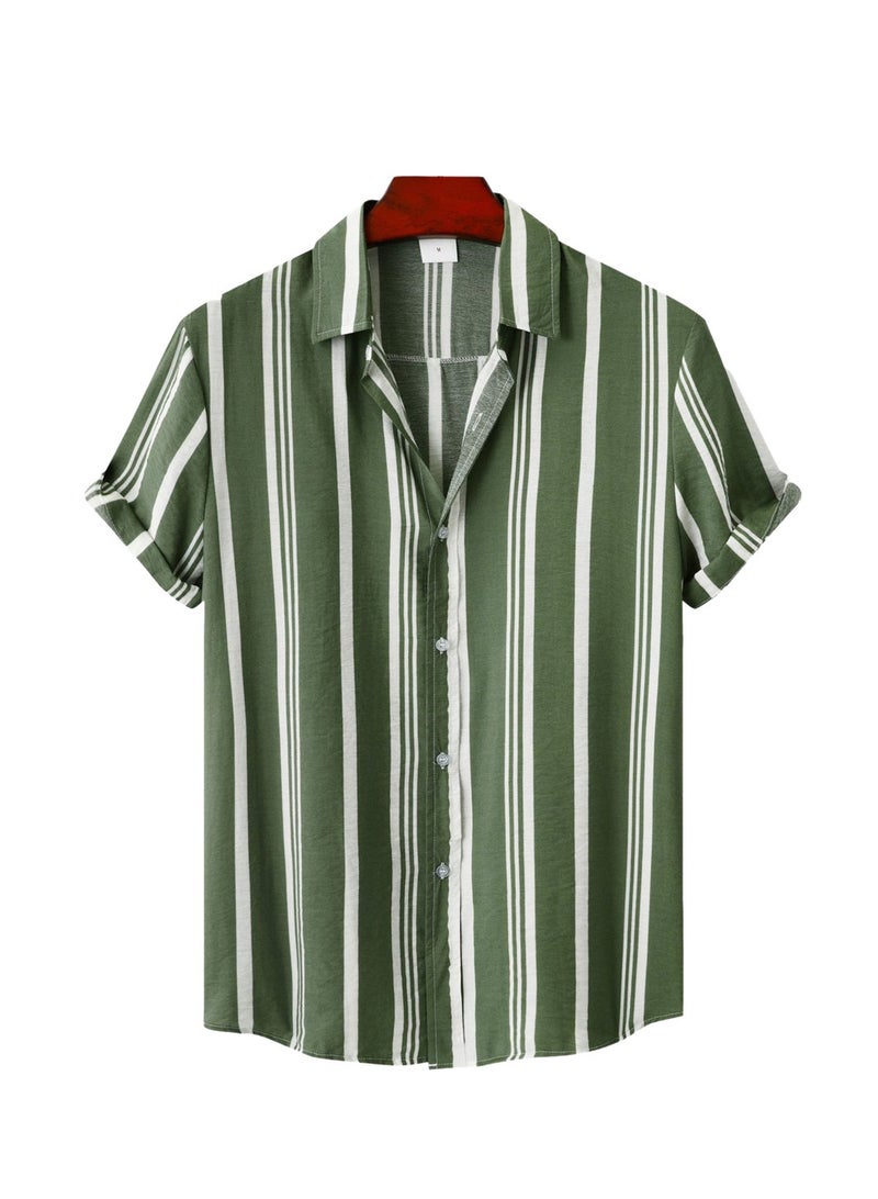 Spring and summer new men's shirt men's casual striped print short-sleeved shirt shirt