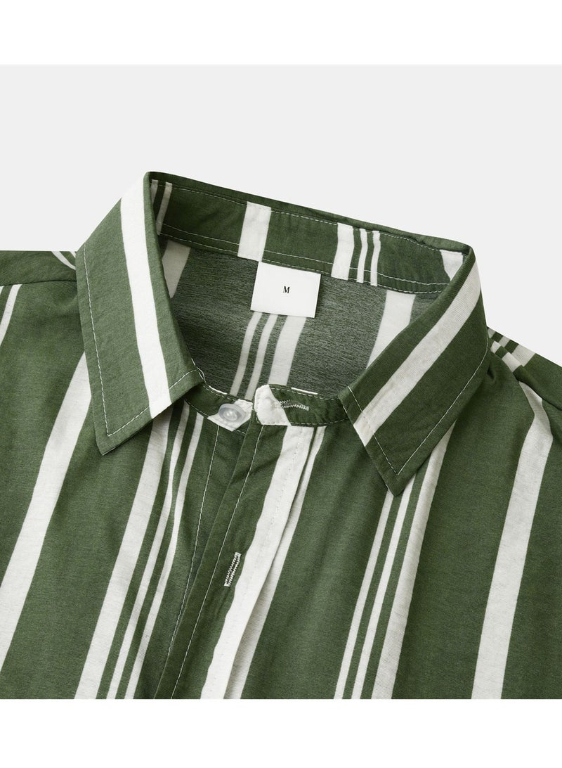 Spring and summer new men's shirt men's casual striped print short-sleeved shirt shirt