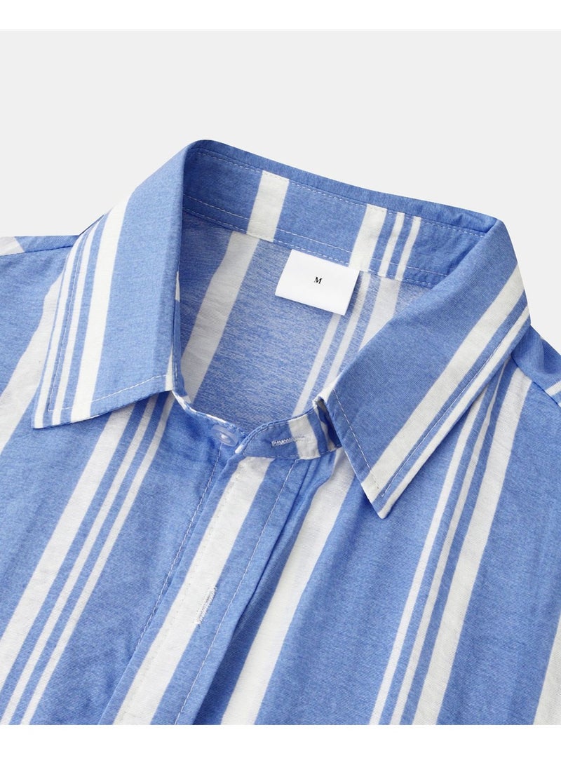 Spring and summer new men's shirt men's casual striped print short-sleeved shirt shirt