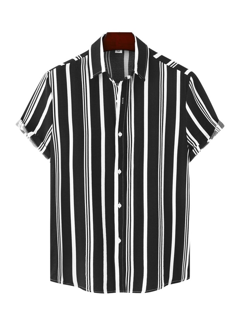 Spring and summer new men's shirt men's casual striped print short-sleeved shirt shirt