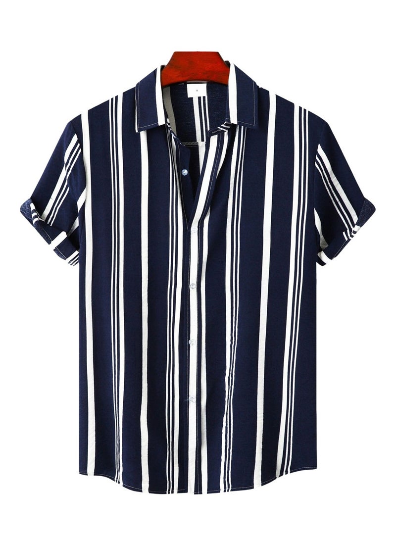 Spring and summer new men's shirt men's casual striped print short-sleeved shirt shirt