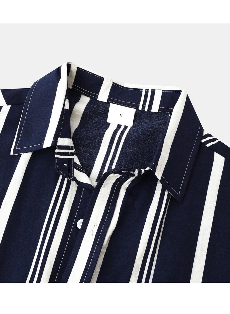 Spring and summer new men's shirt men's casual striped print short-sleeved shirt shirt