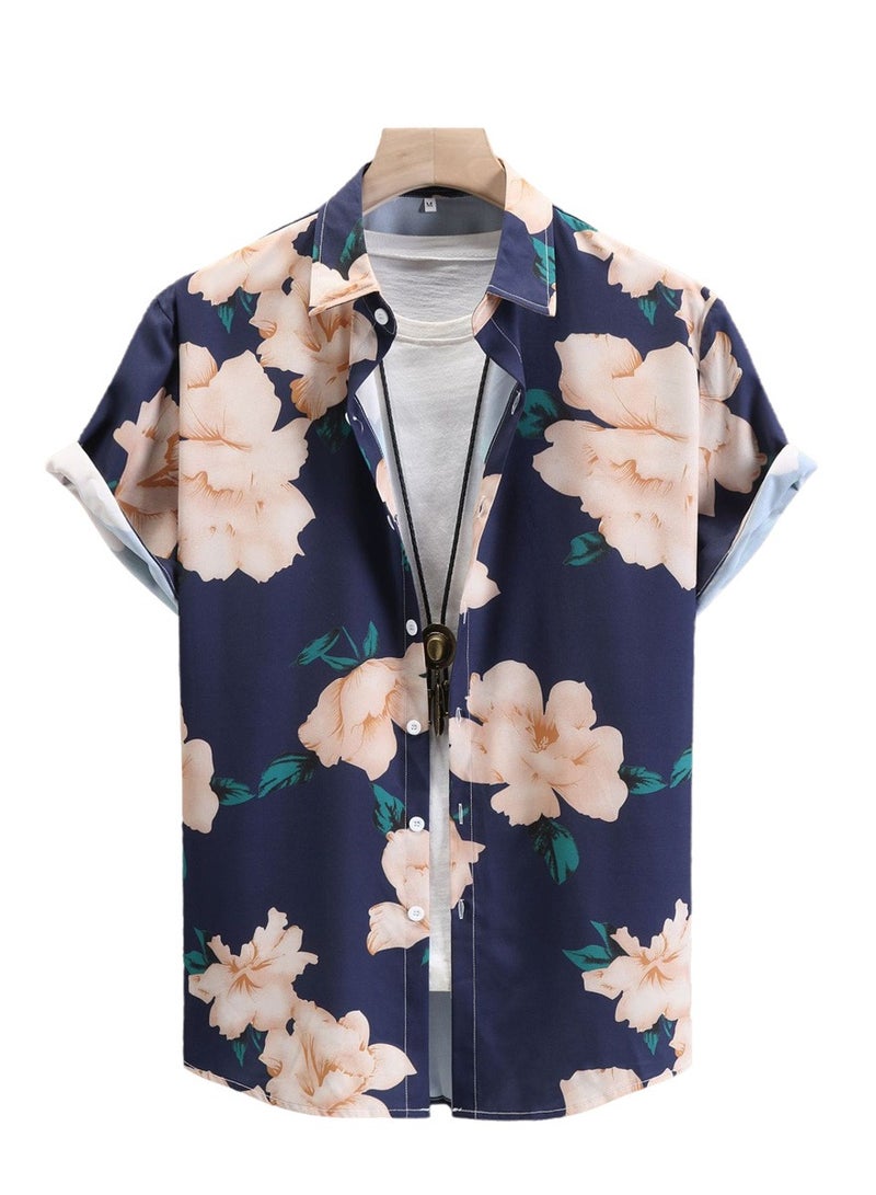 Fashion Summer new trend men's long and short printed sleeve casual shirts