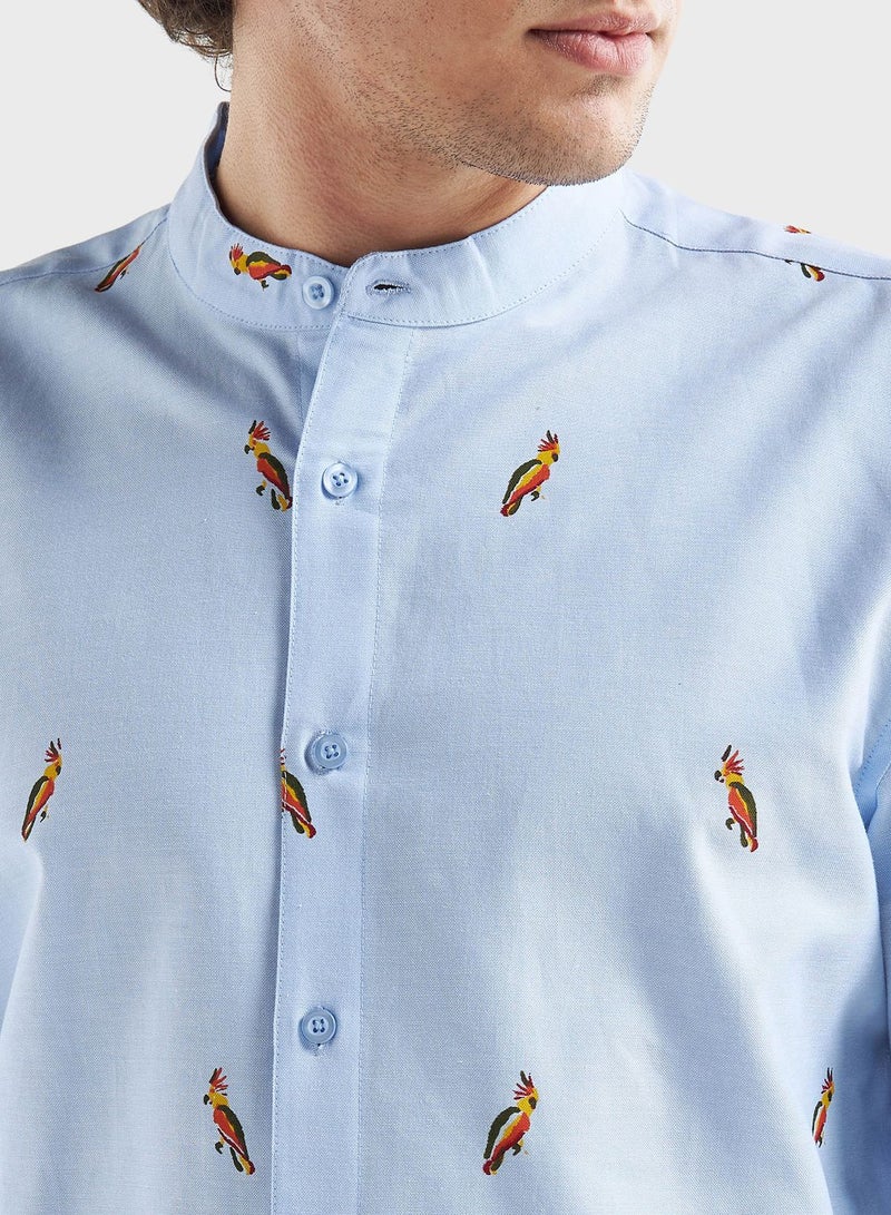 Bird Print Relaxed Fit Shirt