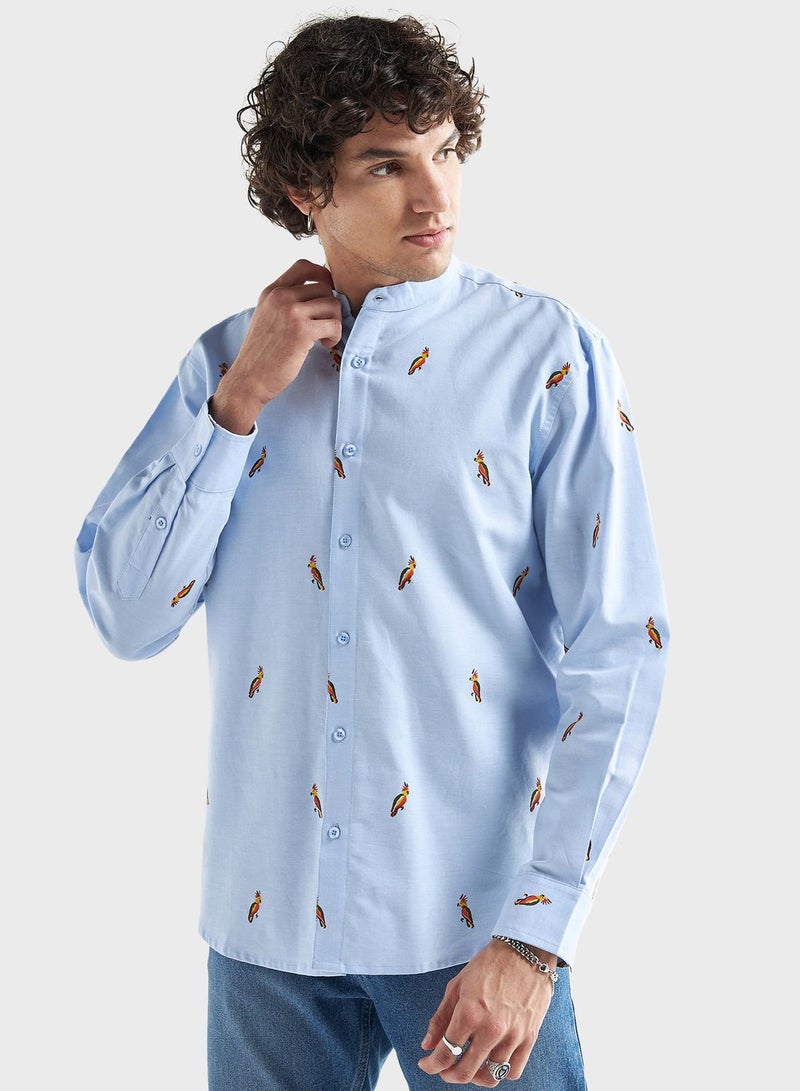 Bird Print Relaxed Fit Shirt