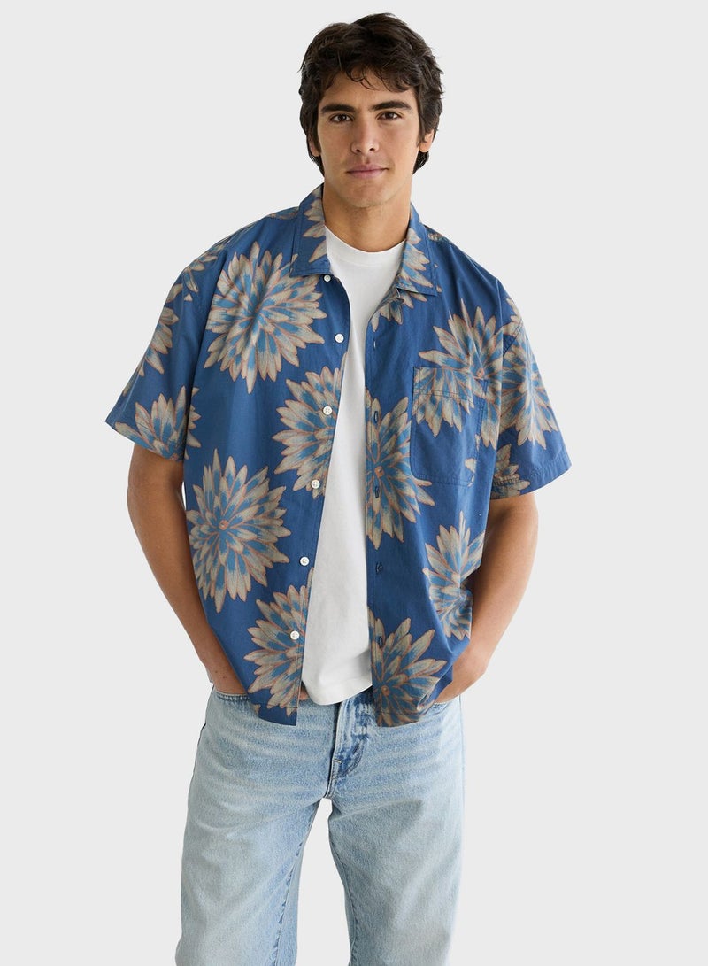 Printed Relaxed Fit Button Down Shirt