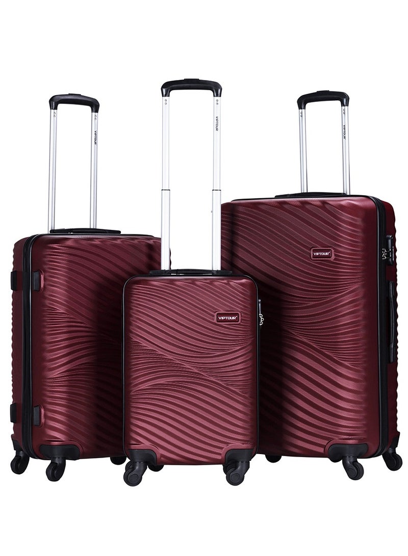 ABS Hardside 3PCS Trolley Luggage Set Spinner Wheels With Number Lock 20/24/28 Burgundy