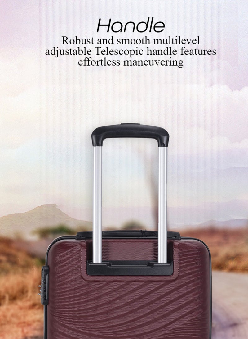 ABS Hardside 3PCS Trolley Luggage Set Spinner Wheels With Number Lock 20/24/28 Burgundy