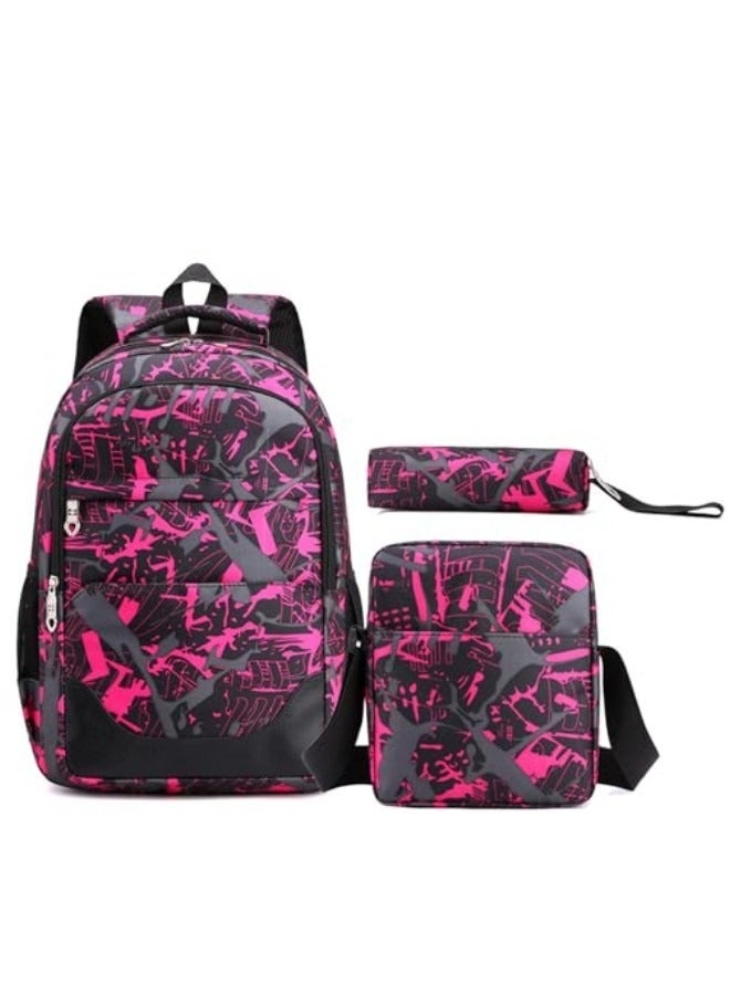 3Pcs School Bags,Children School Backpack,School Bags for Teenagers,Large Capacity Backpack,Waterproof Backpacks,3 in 1 School Bag,Lunch Bag and Pencil Case