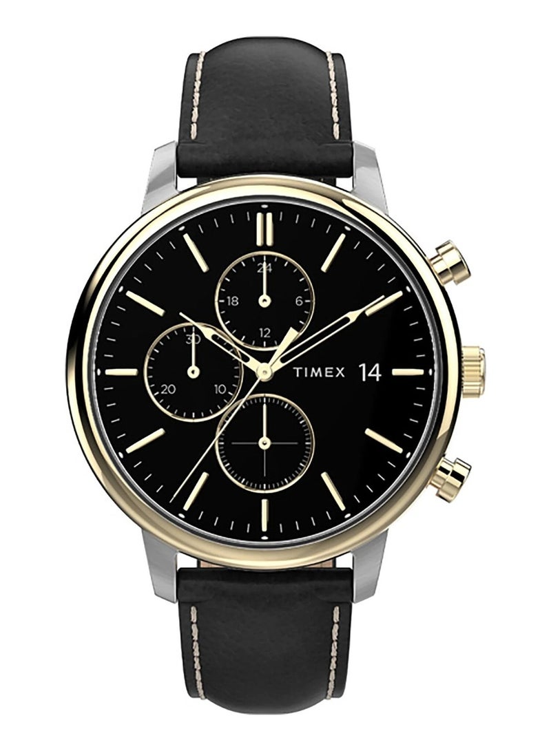 Timex Brass Analog Men's Watch With Black Leather Band TW2U39100