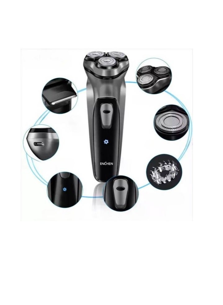 Electric Rotary Shaver Men 3D Floating Blades Washable Type-C USB Rechargeable Shaver