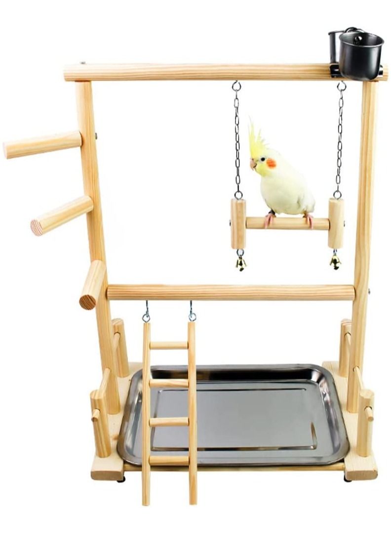 Bird Perches Nest Play Stand, Gym Parrot Playground Play gym, Playpen Playstand Swing Bridge, Wood Climb Ladders Wooden Conures, Parakeet Macaw African bird