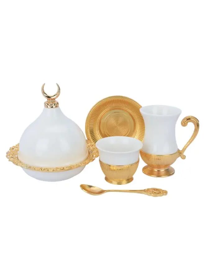 26 pcs white porcelain coffee and tea set with gold base