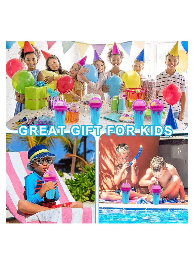 Slushy Maker Ice Cup Travel Portable Double Layer Silica Cup Pinch Cup Hot Summer Cooler Smoothie Silicon Cup Pinch into Ice Children's Adult Slushy Ice Cup