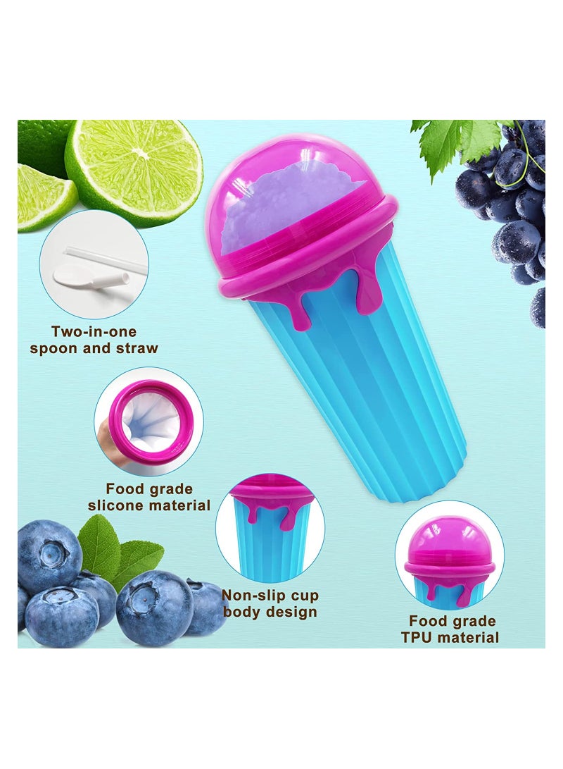 Slushy Maker Ice Cup Travel Portable Double Layer Silica Cup Pinch Cup Hot Summer Cooler Smoothie Silicon Cup Pinch into Ice Children's Adult Slushy Ice Cup