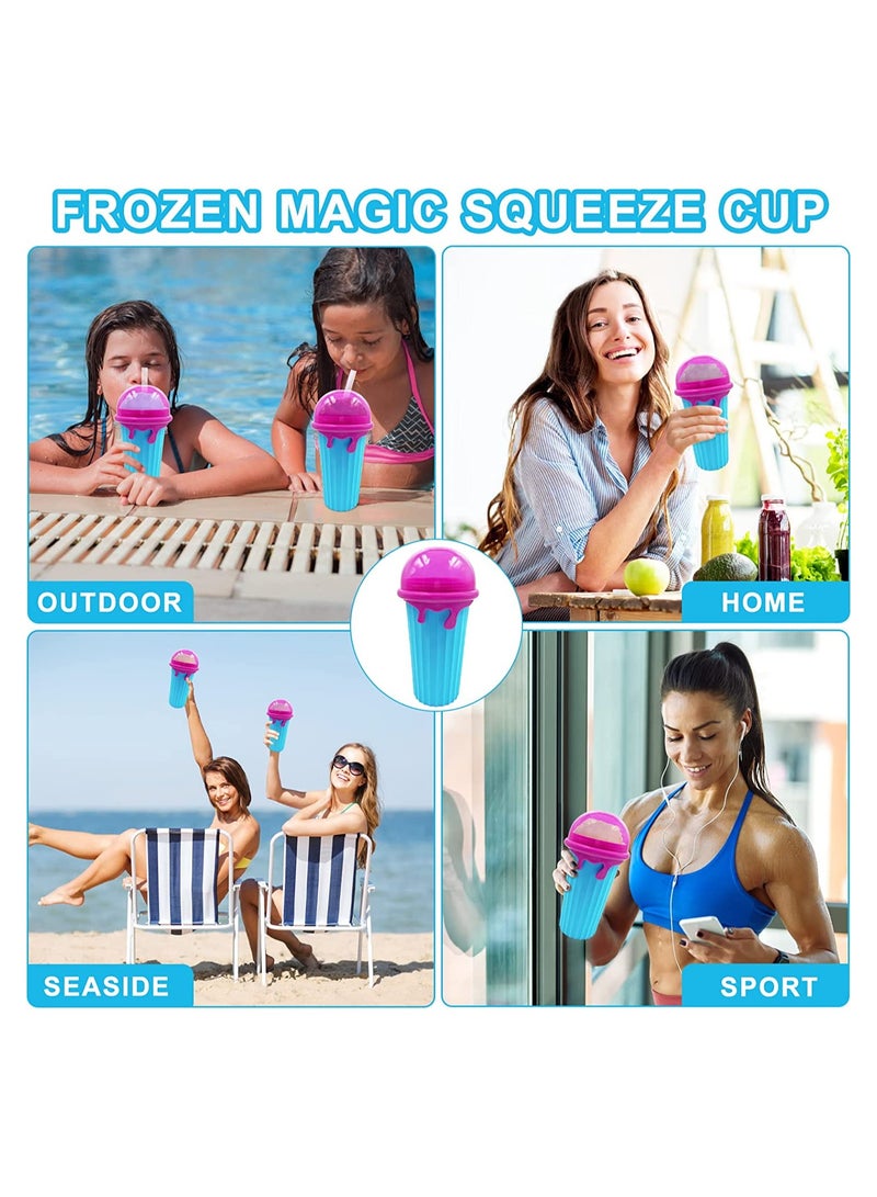 Slushy Maker Ice Cup Travel Portable Double Layer Silica Cup Pinch Cup Hot Summer Cooler Smoothie Silicon Cup Pinch into Ice Children's Adult Slushy Ice Cup