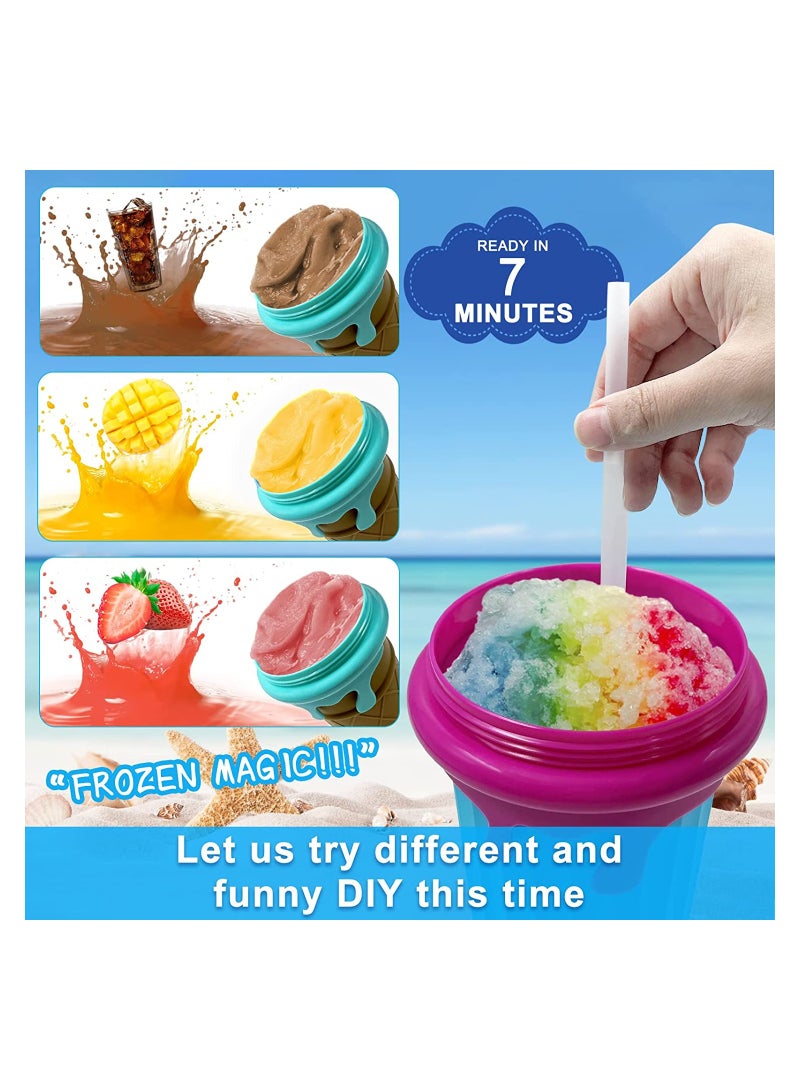 Slushy Maker Ice Cup Travel Portable Double Layer Silica Cup Pinch Cup Hot Summer Cooler Smoothie Silicon Cup Pinch into Ice Children's Adult Slushy Ice Cup