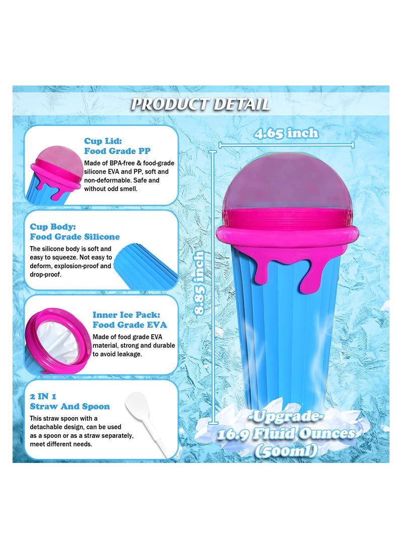 Slushy Maker Ice Cup Travel Portable Double Layer Silica Cup Pinch Cup Hot Summer Cooler Smoothie Silicon Cup Pinch into Ice Children's Adult Slushy Ice Cup