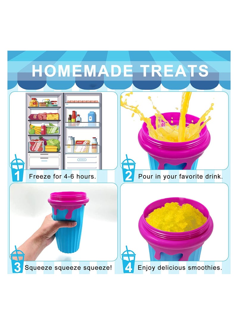 Slushy Maker Ice Cup Travel Portable Double Layer Silica Cup Pinch Cup Hot Summer Cooler Smoothie Silicon Cup Pinch into Ice Children's Adult Slushy Ice Cup