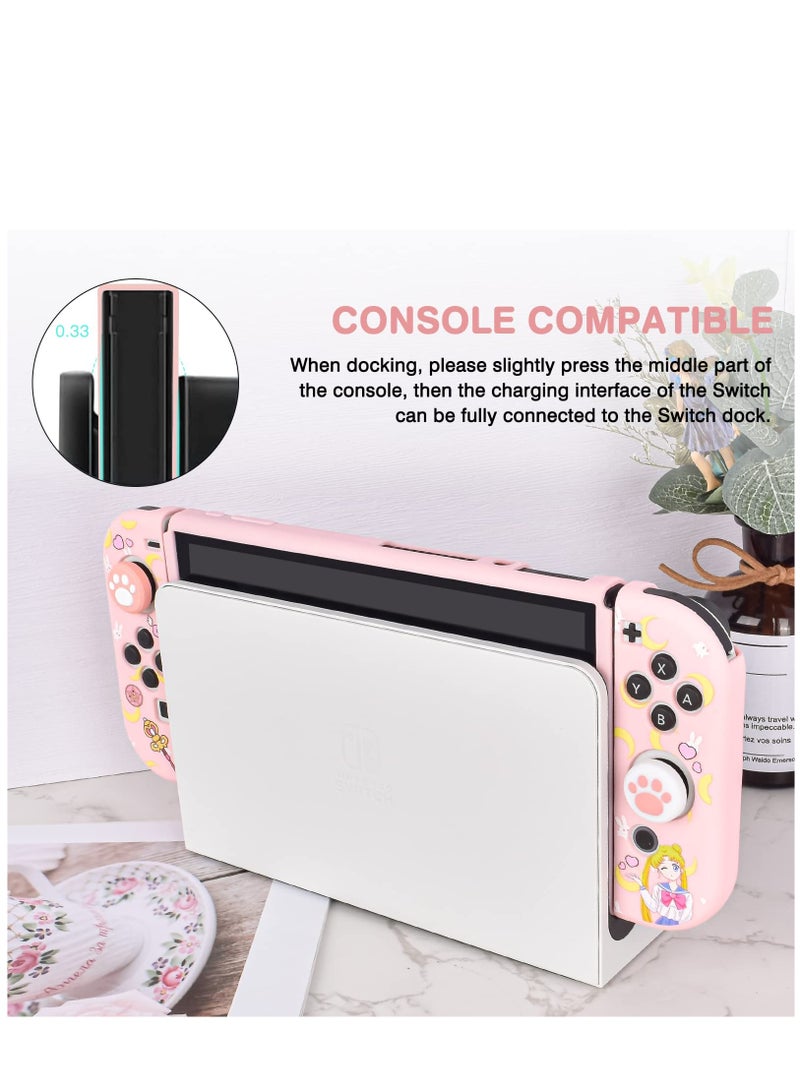 Protective Case for Nintendo Switch, Sailor Moon Switch OLED Protective Case Silicone Soft Cover Shockproof Pink Skin Joy Con Shell