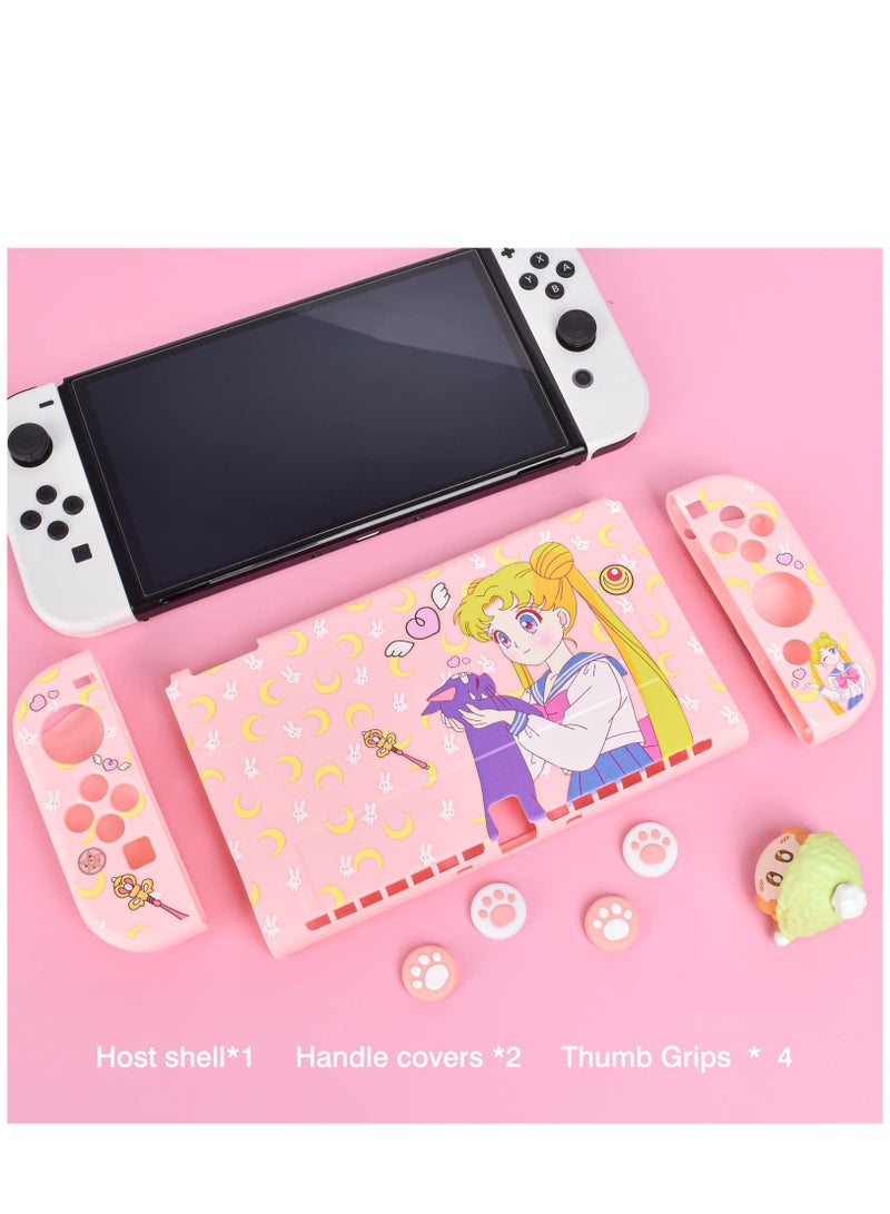 Protective Case for Nintendo Switch, Sailor Moon Switch OLED Protective Case Silicone Soft Cover Shockproof Pink Skin Joy Con Shell