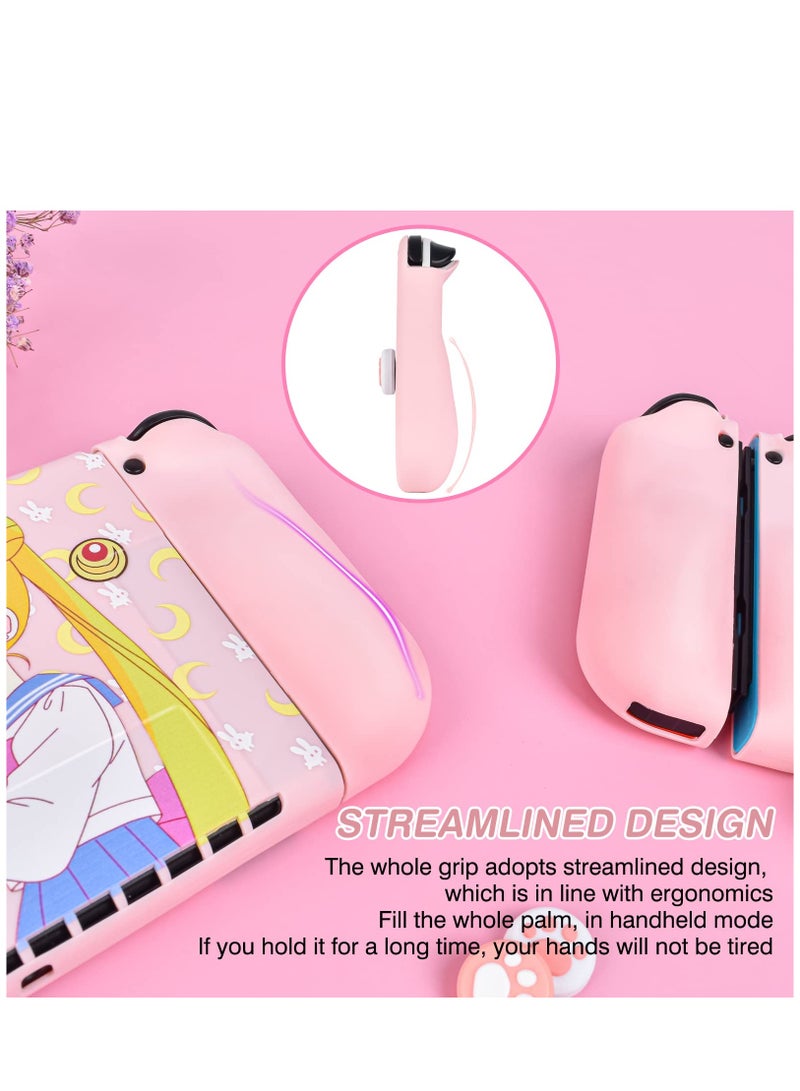 Protective Case for Nintendo Switch, Sailor Moon Switch OLED Protective Case Silicone Soft Cover Shockproof Pink Skin Joy Con Shell