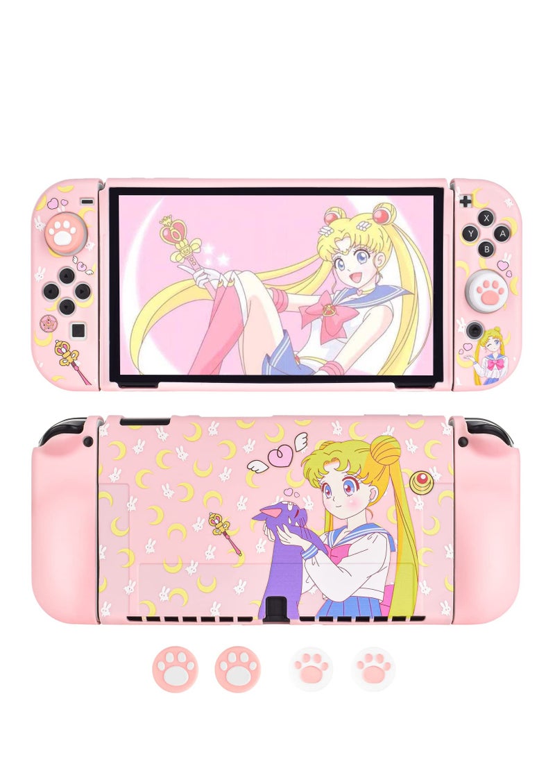 Protective Case for Nintendo Switch, Sailor Moon Switch OLED Protective Case Silicone Soft Cover Shockproof Pink Skin Joy Con Shell