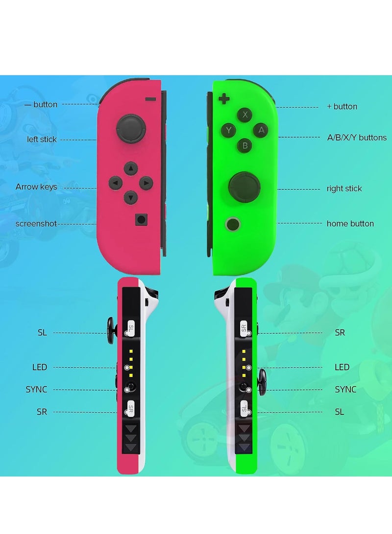 Joy Cons Wireless Controller for Nintendo Switch, L/R Controllers Replacement Compatible with Nintendo Switch/Lite/OLED, Joystick with Wake-up/Screenshot/Dual Vibration (Pink Green)