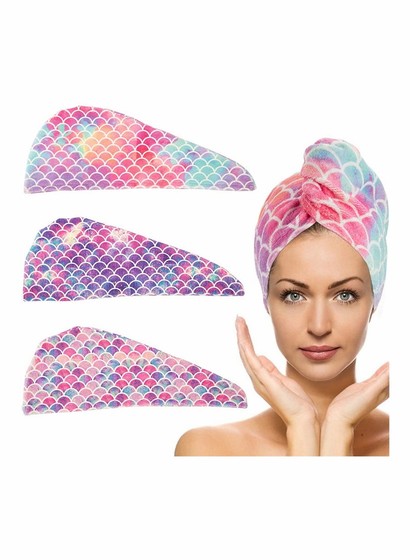 Hair Drying Towel 3 Pack Microfiber Super Absorbent Instant Hair Dry Wrap With Button Anti Frizz Soft Bath Shower Cap Head Towel for Girls Women Ladies Kids Long Thick Hair