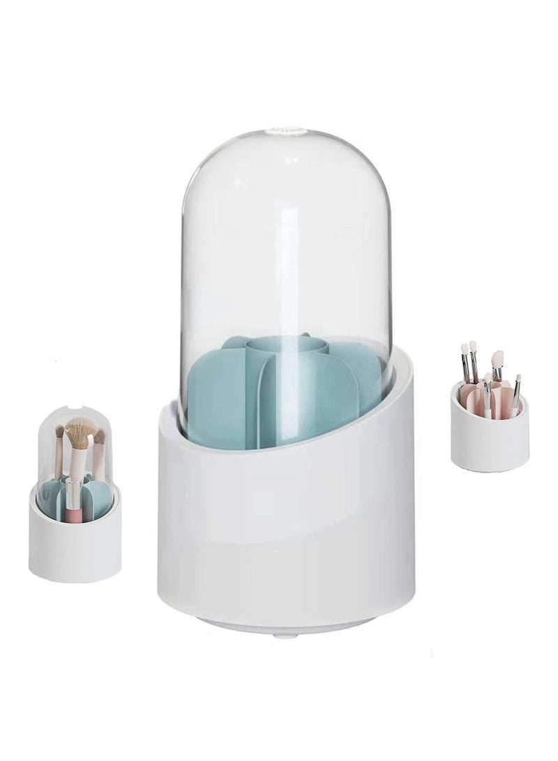 Makeup Brush Holder, 360 Rotating Makeup Organizer, Clear Makeup Display Cases Organizer for Vanity Organizers Brush Storage (Blue)