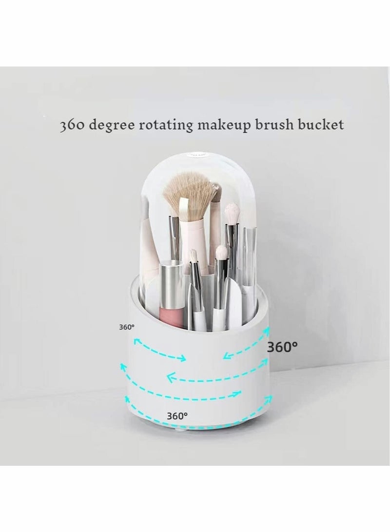 Makeup Brush Holder, 360 Rotating Makeup Organizer, Clear Makeup Display Cases Organizer for Vanity Organizers Brush Storage (Blue)