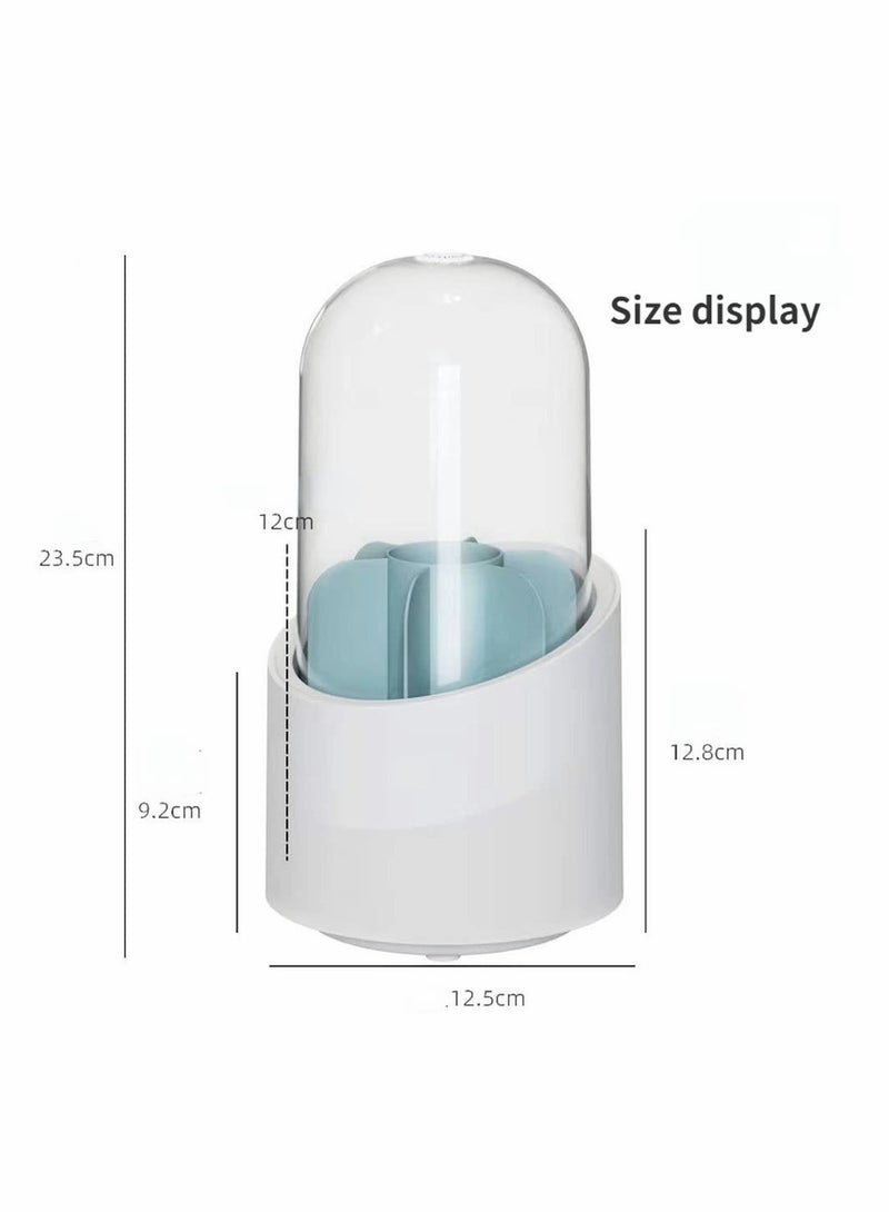 Makeup Brush Holder, 360 Rotating Makeup Organizer, Clear Makeup Display Cases Organizer for Vanity Organizers Brush Storage (Blue)
