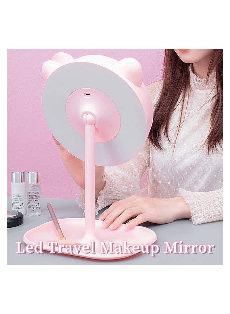 SYOSI Cosmetic Mirror, Hand Handle Makeup Mirror with LED Light, 7'' Desk Cosmetic Mirror Rechargeable, Touch Sensor Make Up Table Mirror with 3 Colors Lighting