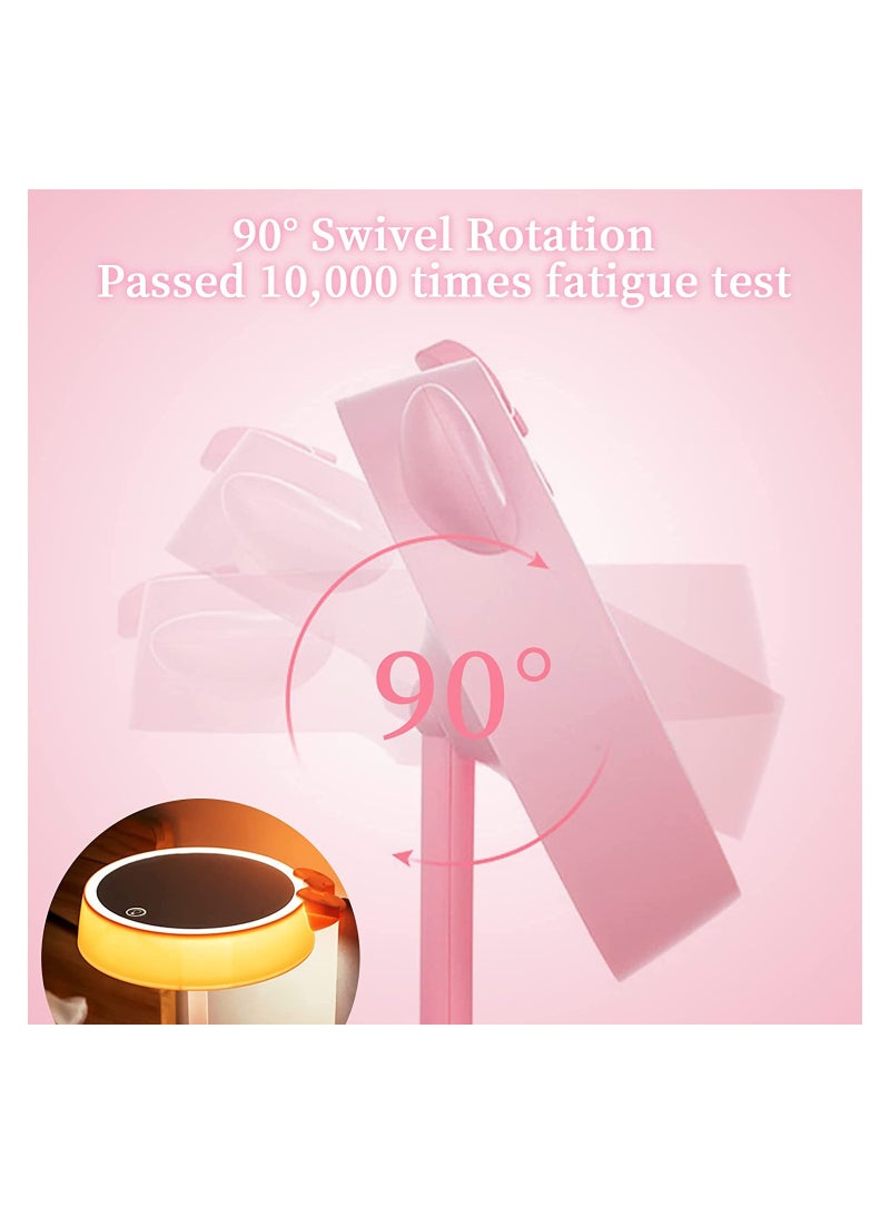 SYOSI Cosmetic Mirror, Hand Handle Makeup Mirror with LED Light, 7'' Desk Cosmetic Mirror Rechargeable, Touch Sensor Make Up Table Mirror with 3 Colors Lighting