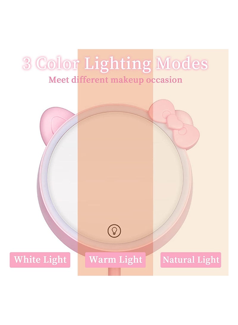 SYOSI Cosmetic Mirror, Hand Handle Makeup Mirror with LED Light, 7'' Desk Cosmetic Mirror Rechargeable, Touch Sensor Make Up Table Mirror with 3 Colors Lighting