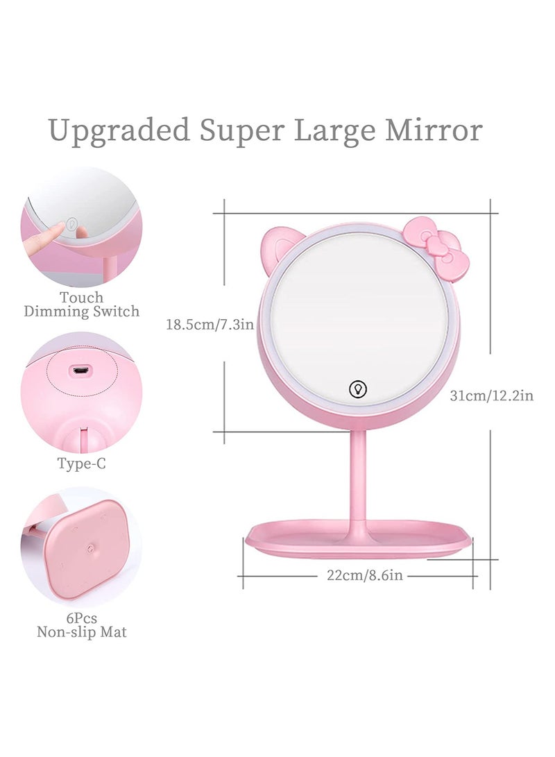 SYOSI Cosmetic Mirror, Hand Handle Makeup Mirror with LED Light, 7'' Desk Cosmetic Mirror Rechargeable, Touch Sensor Make Up Table Mirror with 3 Colors Lighting