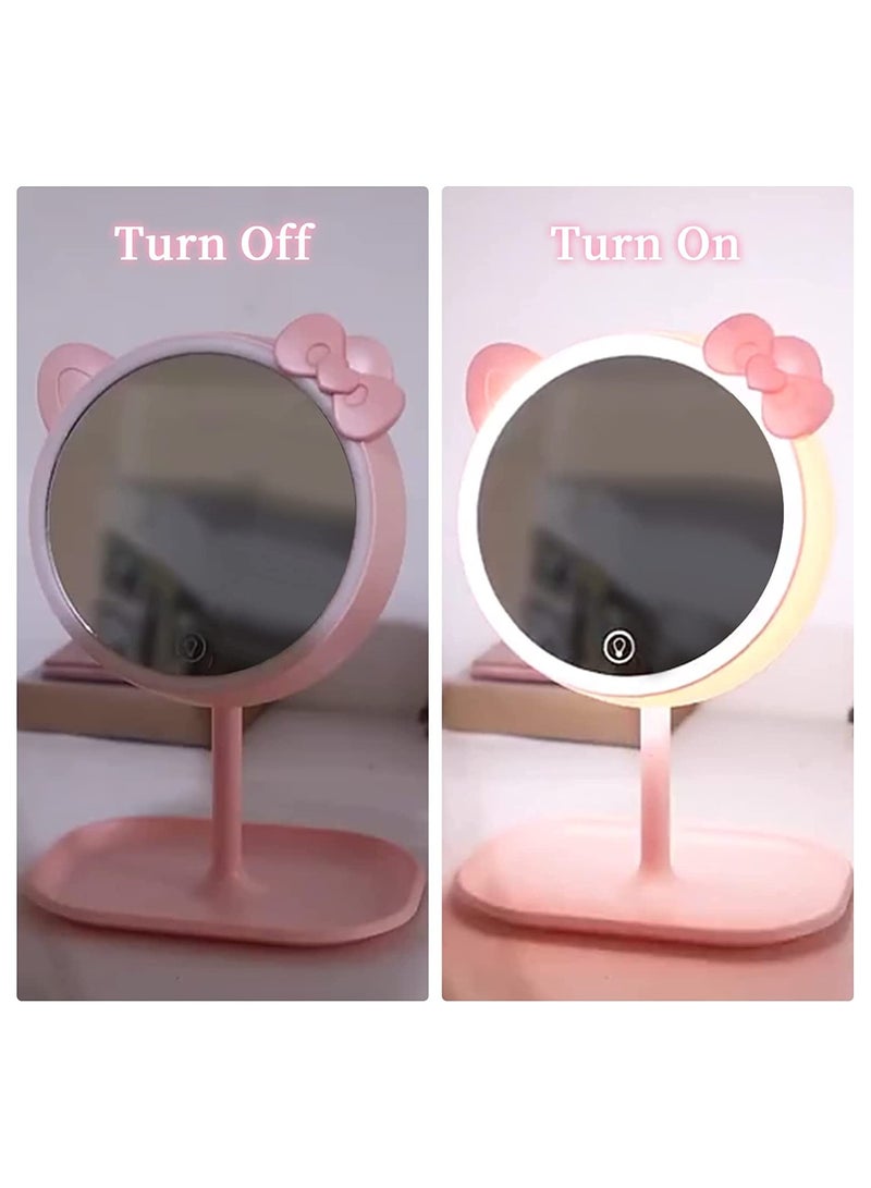 SYOSI Cosmetic Mirror, Hand Handle Makeup Mirror with LED Light, 7'' Desk Cosmetic Mirror Rechargeable, Touch Sensor Make Up Table Mirror with 3 Colors Lighting