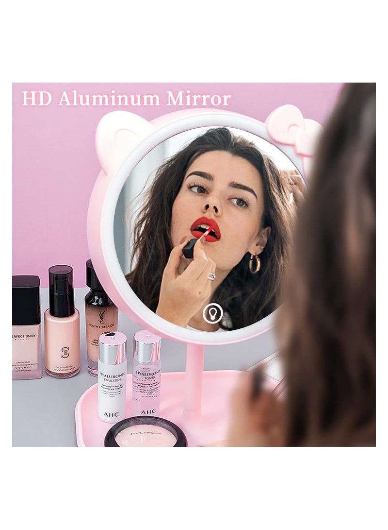 SYOSI Cosmetic Mirror, Hand Handle Makeup Mirror with LED Light, 7'' Desk Cosmetic Mirror Rechargeable, Touch Sensor Make Up Table Mirror with 3 Colors Lighting