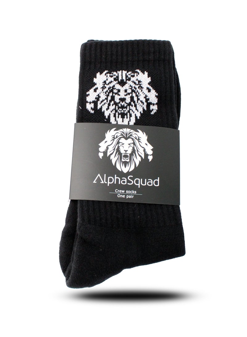 AlphaSquad Unisex Athletic Solid Cotton Cushion Comfort Crew Socks, Black Pack of 3 (Free Size)