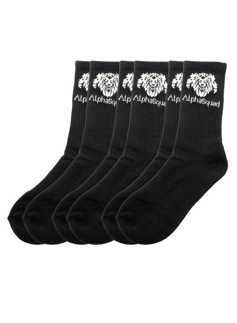 AlphaSquad Unisex Athletic Solid Cotton Cushion Comfort Crew Socks, Black Pack of 3 (Free Size)