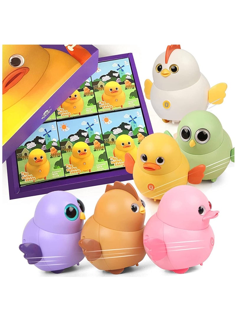 Swinging Chicken Toy, 6 Pcs Electric Walking Animal Walking Chick Team, Funny Swing Squad Can Fixed-Point Toddler Toys for Kids, Children, Toddler