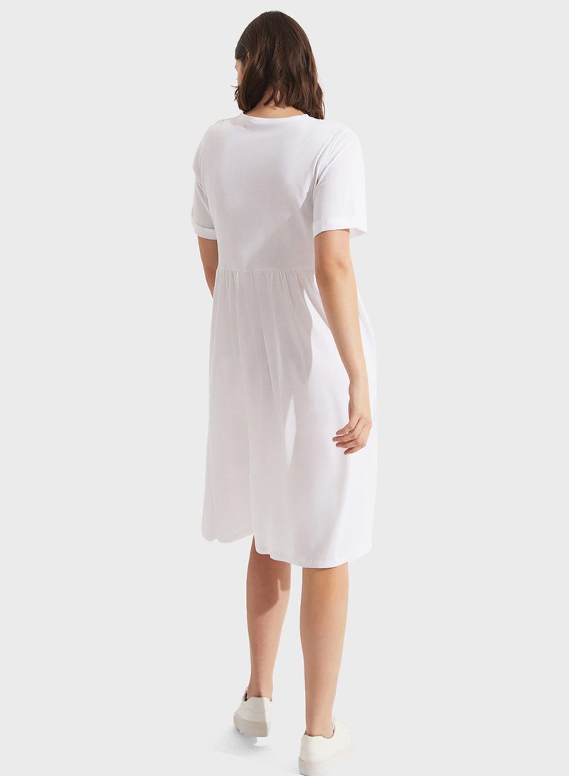 Pleated Crew Neck Dress