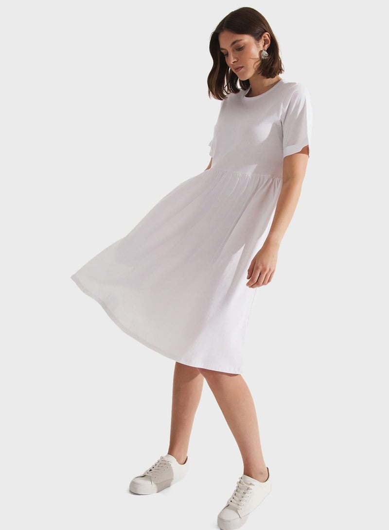 Pleated Crew Neck Dress