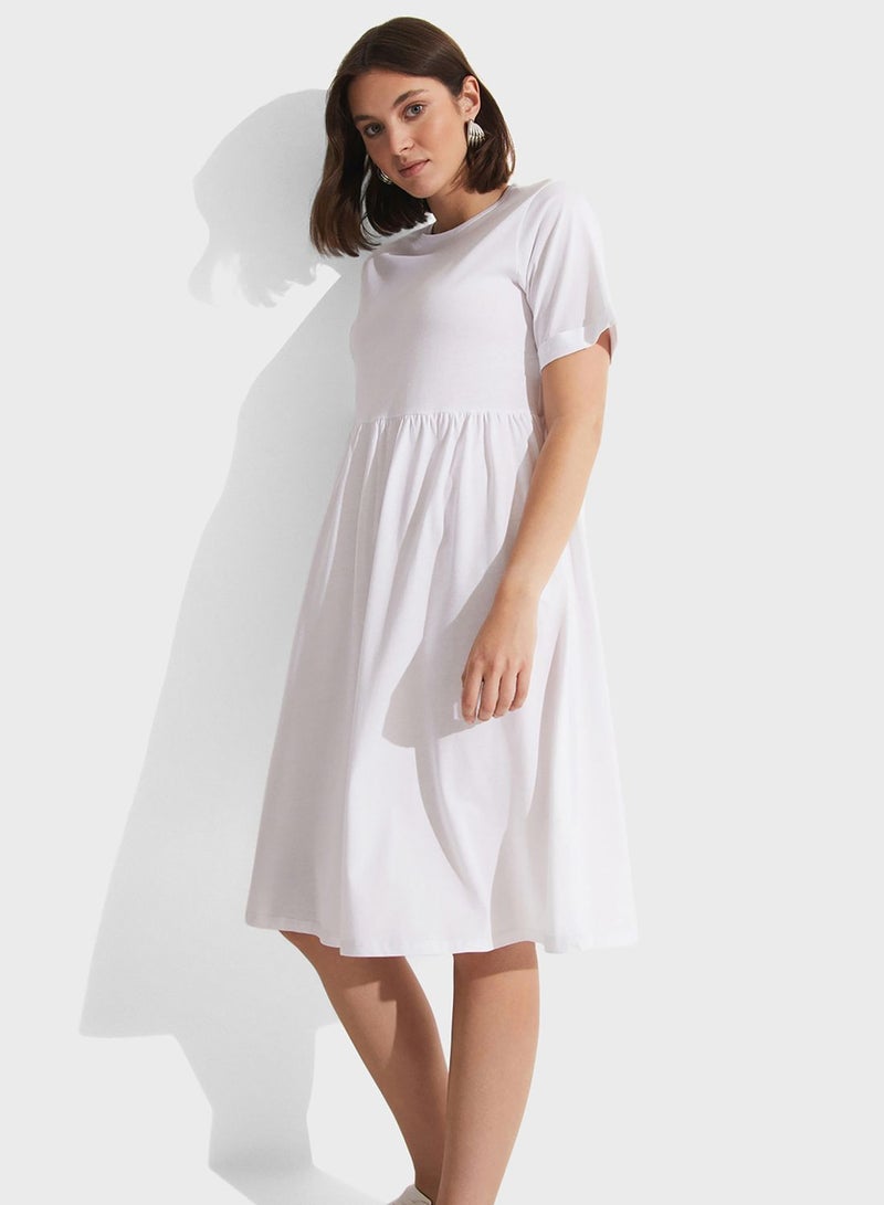 Pleated Crew Neck Dress