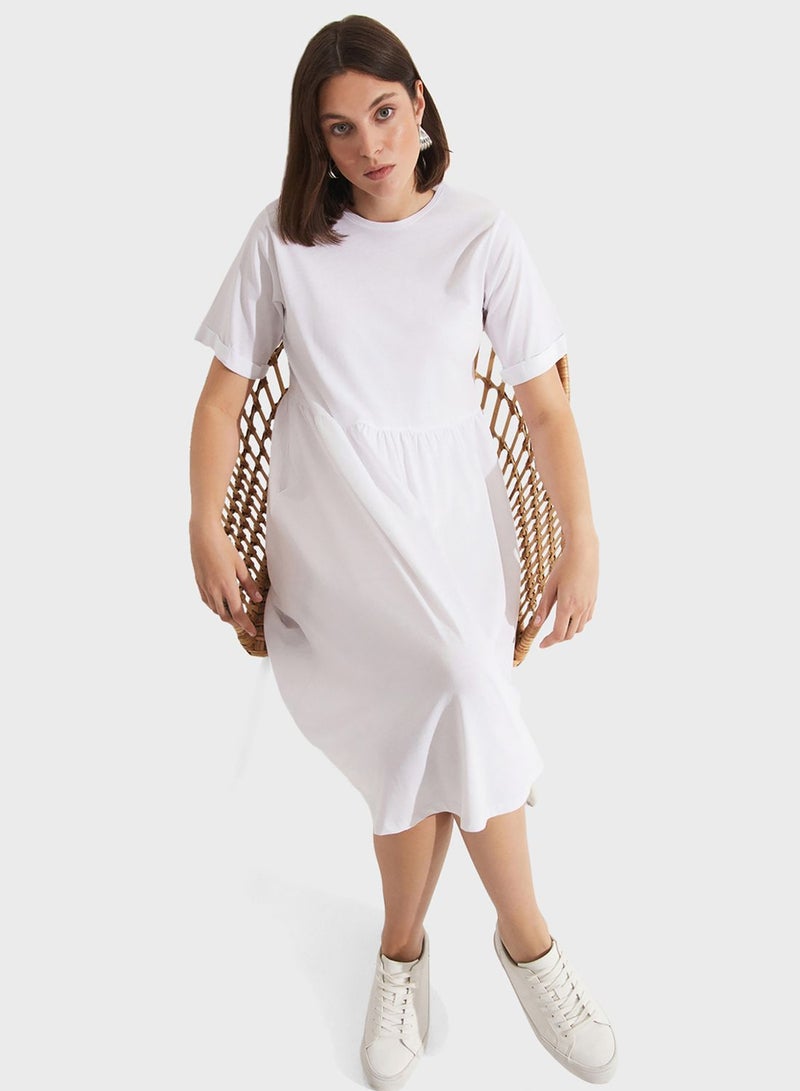 Pleated Crew Neck Dress