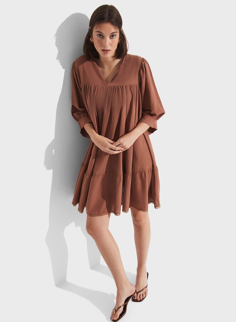 V-Neck Ruffled Dress