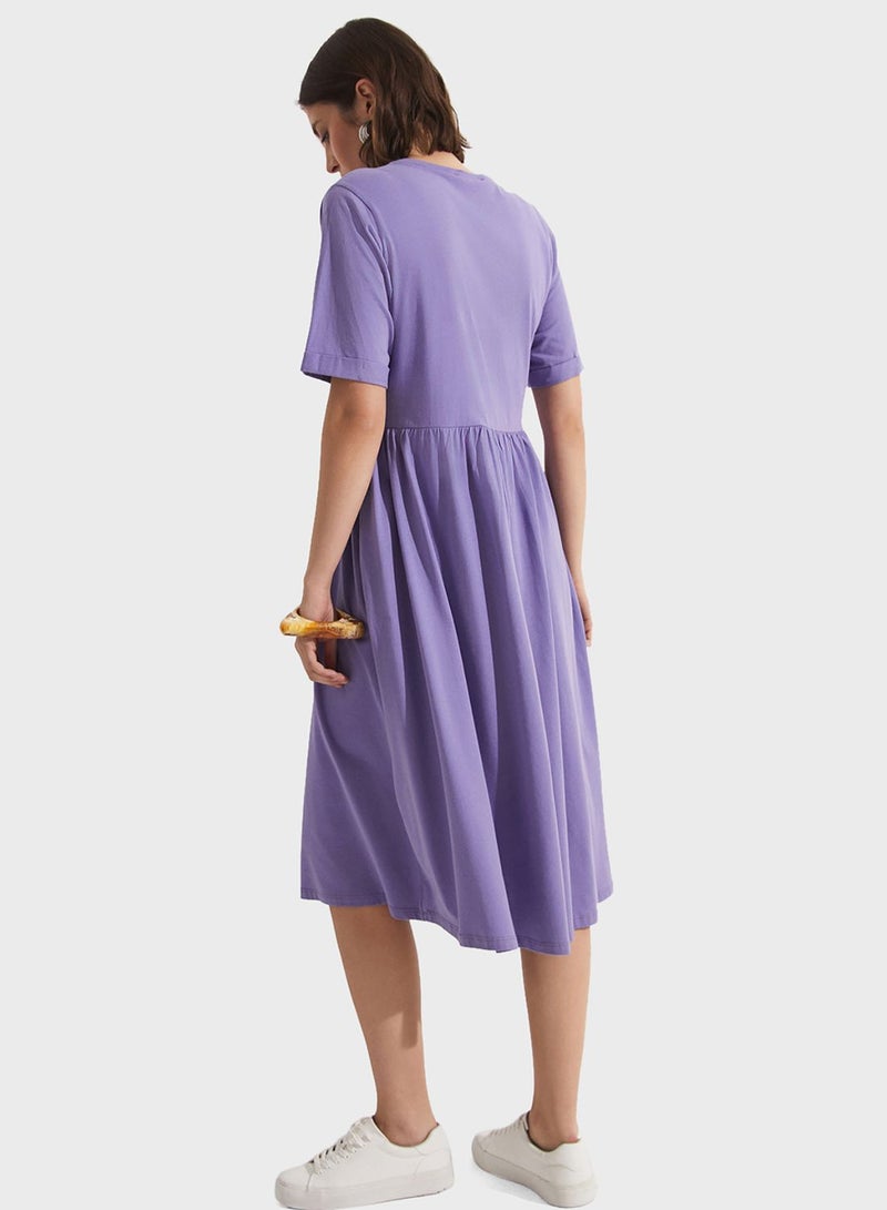 Pleated Crew Neck Dress