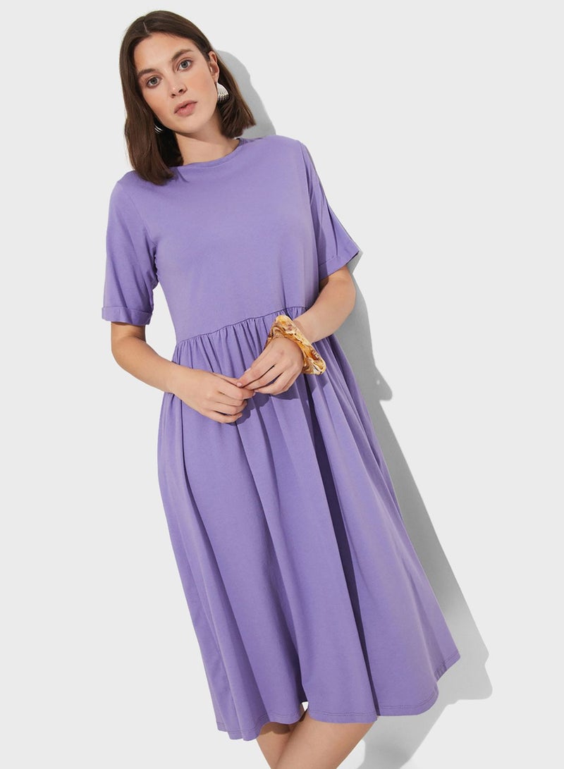 Pleated Crew Neck Dress