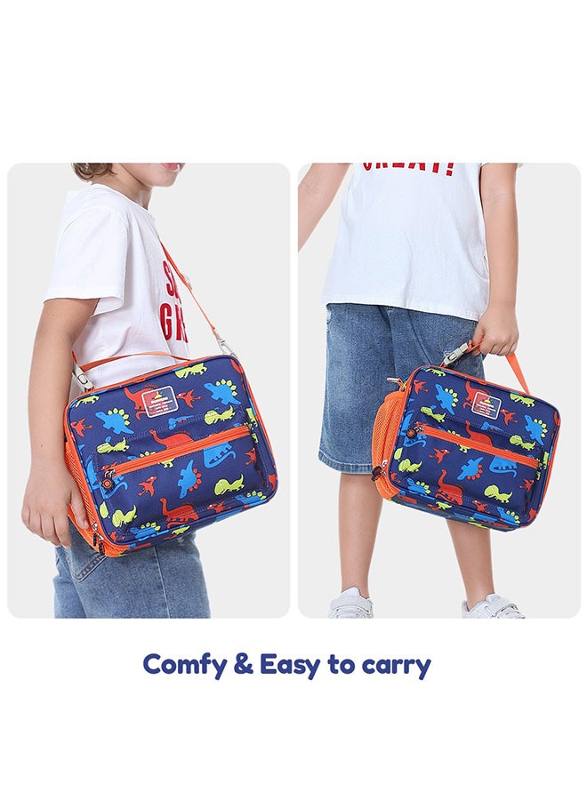 Lunch Bag With Shoulder Strap - Dino Blue